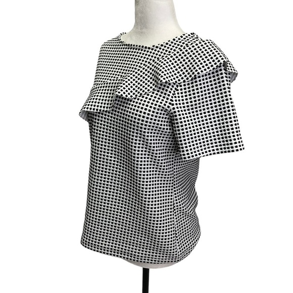 Ann Taylor Black/White Short Sleeve Blouse Top With Ruffle Size S - Picture 4 of 10